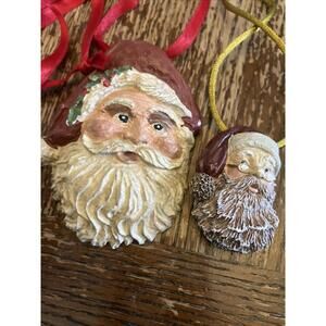 Santa Claus Face Resin Cord Necklaces Lot Of 2 Christmas Ribbon Holiday FOLK